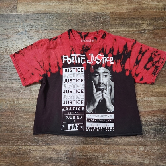 POETIC JUSTICE RED & BLACK TIE DYE CROPPED T-SHIRT SIZE SMALL - Picture 1 of 5